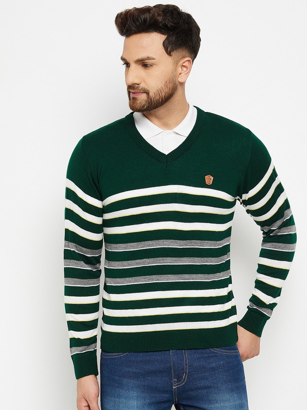 DUKE Striped V Neck Casual Men Green 
