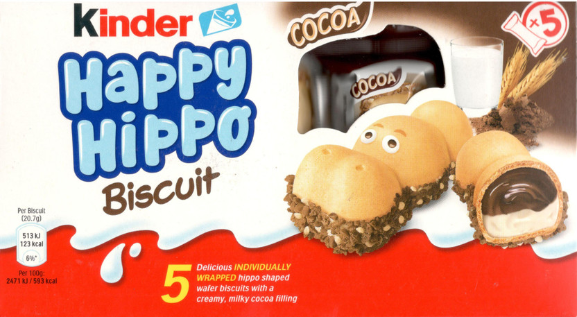 Kinder HAPPY HIPPO BISCUIT COCOA 5 BISCUIT IMPORTED MADE IN UK ( 5 x 20.7G) 103G Cream Filled Biscuit(5 x 20.6 g)