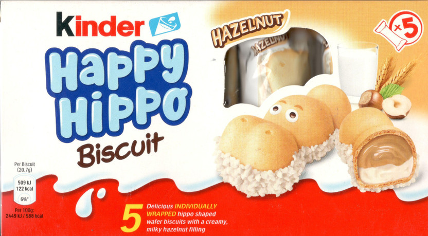 Kinder HAPPY HIPPO HAZELNUT BISCUIT 5 BISCUIT IMPORTED MADE IN UK ( 5 X 20.7G ) 103G Cream Filled Biscuit(5 x 20.6 g)