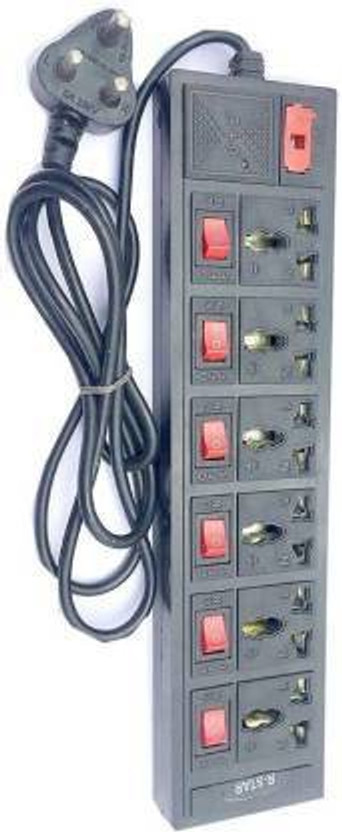 Om Traders 6+6 Socket Extension Boards 144 inch copper long wire BLACK 6 A Three Pin Socket