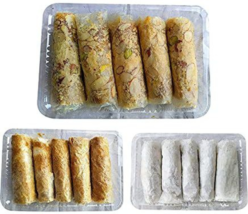 VEDANK Atreyapuram Special Dry Fruit Putharekulu 5pc, Jaggery Putharekulu 5pc, Sugar Putharekulu 5pc - Combo Box (3 x 120 g) Box(3 x 120 g)