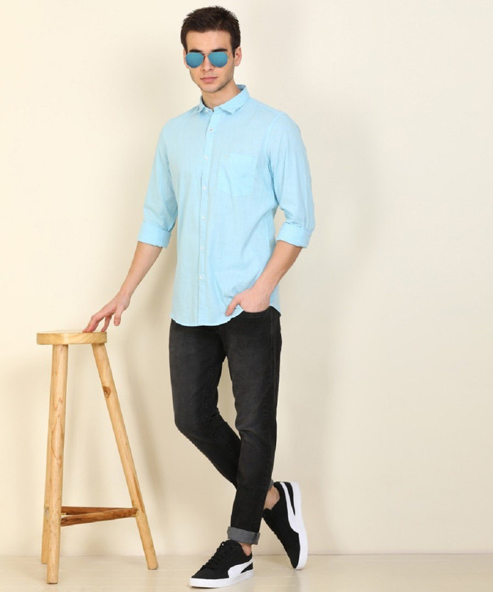 light blue shirt outfit mens casual