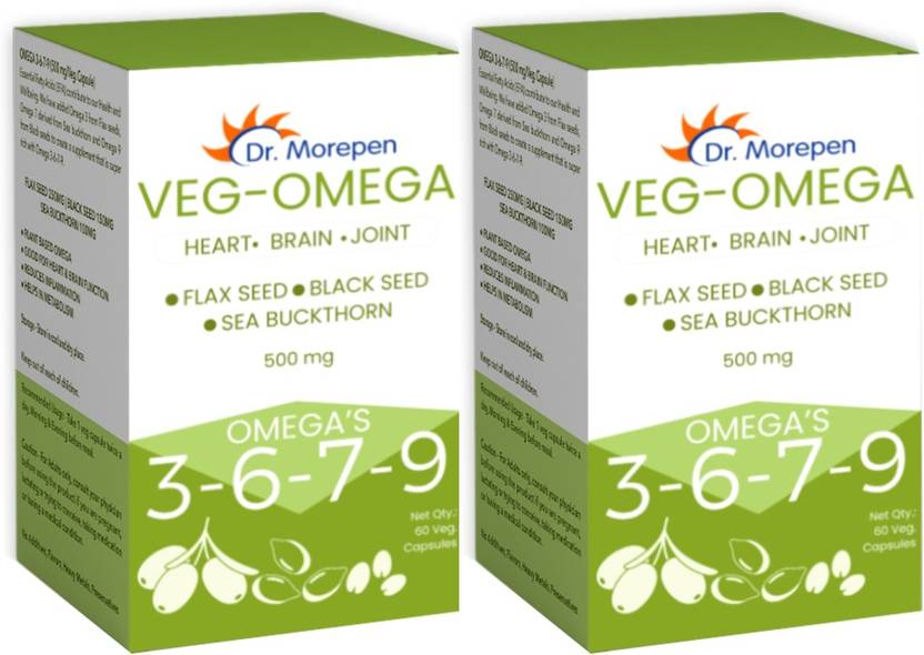 Dr. Morepen Omega 3 6 7 9 Vegetarian Capsules 500mg Flax Seed, Black Seed & Sea Buckthorn