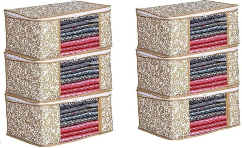 PRAHAN INTERNATIONAL Set of 6 High Quality Non Woven With Window Saree cover/Wardrobe Organizer Clothes cover/Storage Cover/Cloth Organizer Cover Storage Space Saver Multipurpose Bag/ Wardrobe Storage Organizer Storage Box ? PR050_SC_XL(Chiku)