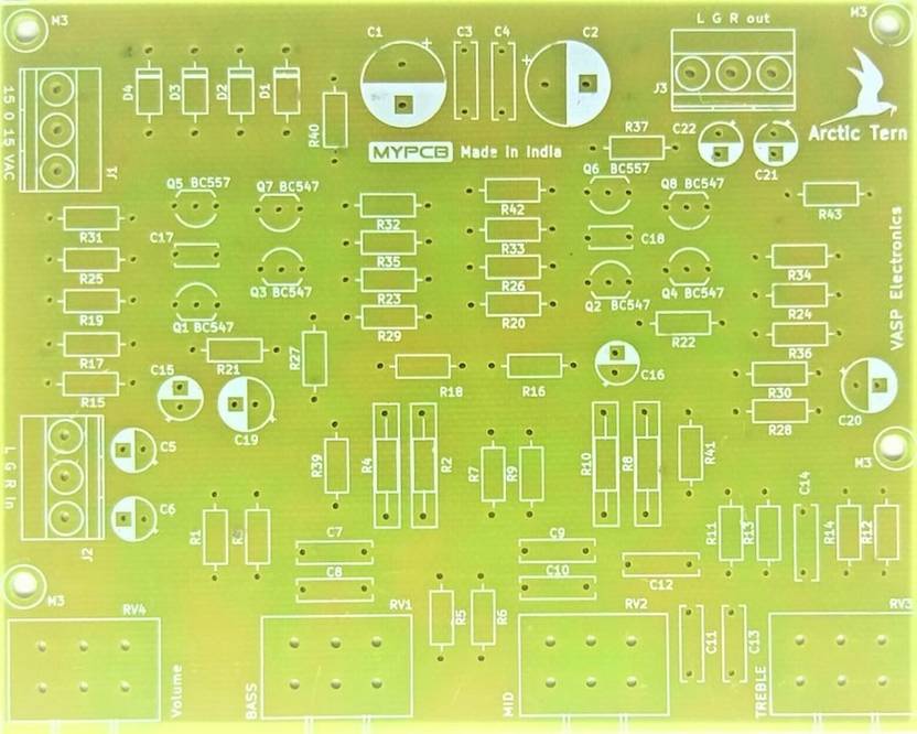VASP Electronics Stereo Bass Mid Treble Board Using BC547 BC557