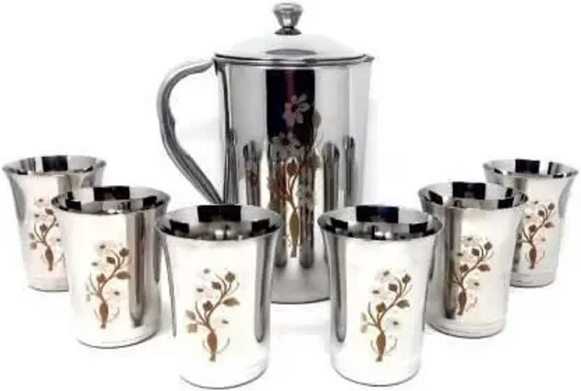Tactware HIGH QUALTY FLOWER LASER Jug PARI LASER Glass Set (STAINLESS STEEL) Jug Glass Set (stainless steel) Jug Glass Set(Stainless Steel)