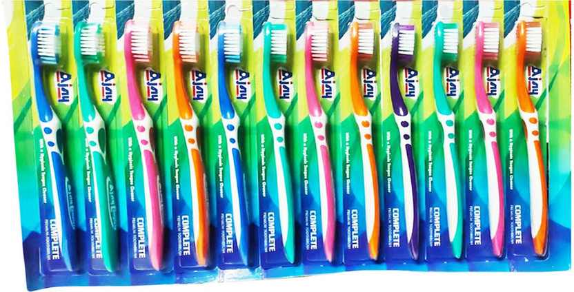 Ajay Complete Premium Toothbrush Hygienic Tongue Cleaner Pact of-12 Medium Toothbrush(Pack of 12)