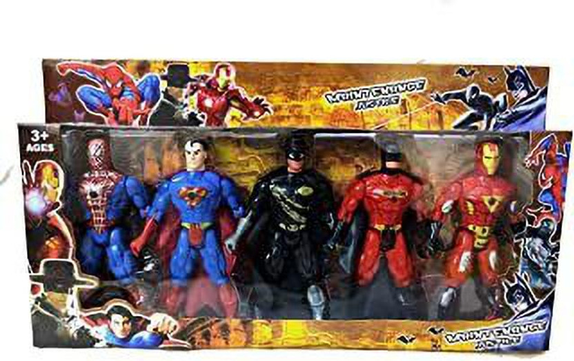 Shyam Creation Super Heroes 5 in 1 set (in all 5 Characters) & all Joints Movable WITH lighting on the chest of superhero .(Multicolor)