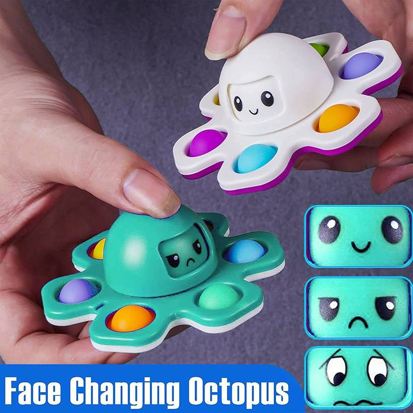Hiputi Pop Fidget Spinner 2 Pack Face Changing Octopus Bubble Spinner Toy Octopus Fidgets Toys