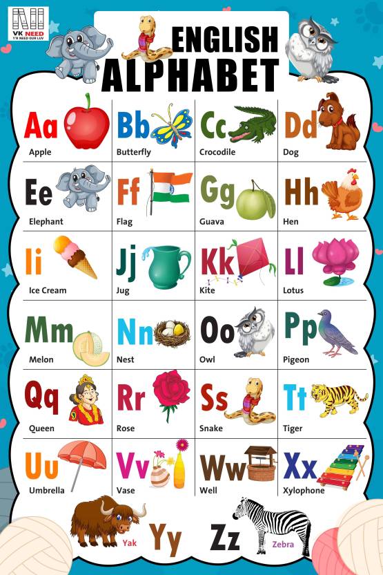 VK_NEED ENGLISH ALPHABET A TO Z WALL CHART (12X18 INCH) WITH LAMINATED ...