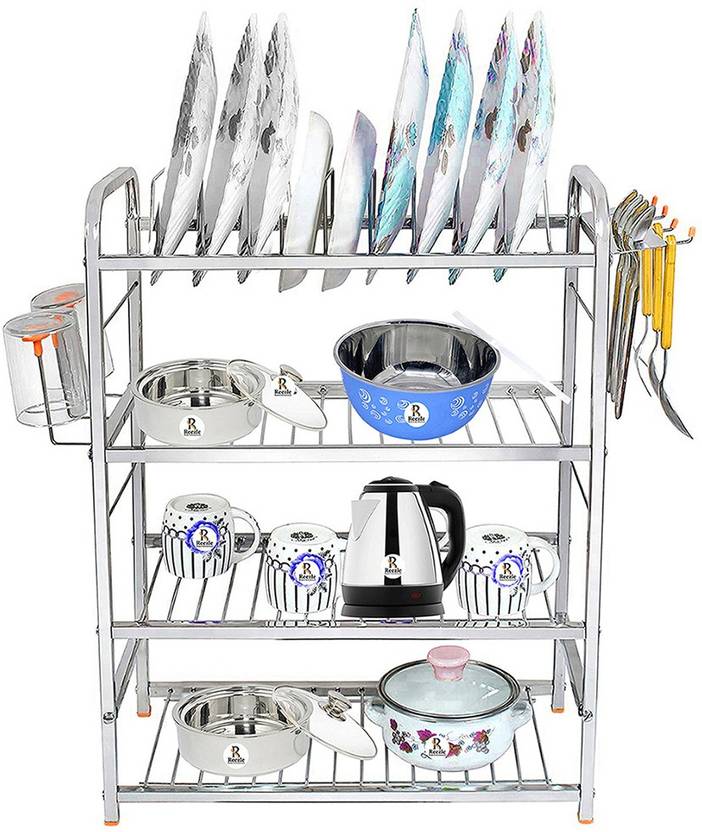 Wall Mounted SS Kitchen Stand Dish Rack Bartan Organizer + Screwdriver