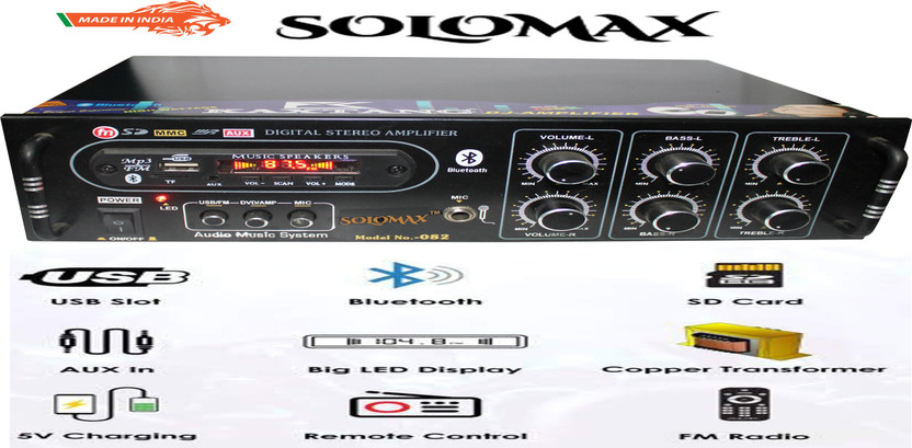 solomax New Series 3055 Bluetooth Transistor with Double MIC Better Sound Quality 4TR USB Selector and DVD Selector with FM/USB/ AUX/MP3 /SD-MMC/ BT / MIC 160 W AV Power Amplifier(Black)