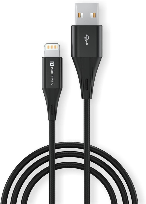 Portronics Lightning Cable 2 A 1 m Konnect B+(Compatible with Smartphones, Laptop, Headphones, Camera, Black, One Cable)