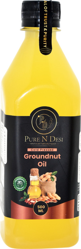 Pure Pure N Desi Naturally Filtered Cold Pressed Groundnut/Peanut Oil/Moongfali Ka Tel (Pure Lakda Ghani/Kolhu/Kachi Ghani/Wood Pressed) Groundnut Oil(500 ml) - Flipkart Deal