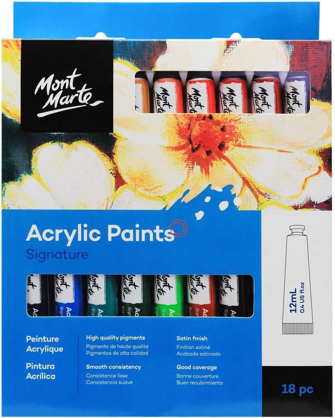 Mont Marte Acrylic Paints Set Signature 18pc x 12ml(Set of 18, Multicolor)
