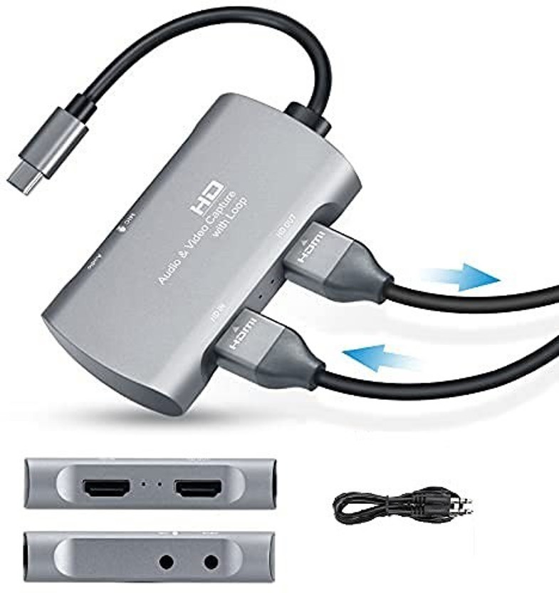 microware 4K Audio Video Capture Card, HDMI to USB C/3.0 Capture Card with Mic HD Loop Out, 1080P 60FPS Video Recorder for Gaming Live Streaming, Capture Device Compatible with Windows Mac/PS4/Nintendo Switch/Xbox (USB-C HDMI 4K) Media Streaming Device(Silver)