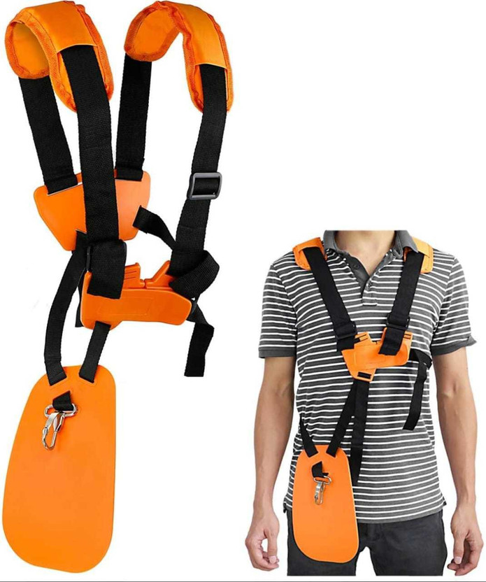 Dgk Heavy Duty Belt for Brush Cutter Machine Shoulder Double Strip Jacket Type Adjustable for All Side Pack Grass Trimmer (Orange) Manual Self Propelled Lawn Mower(0 inch)