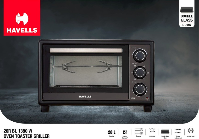 HAVELLS 20-Litre Oven Toaster Grill OTG GHCOTCVK138, Black