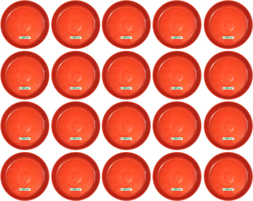 RGDECOR 6 Inches-20 Red Pot Plate Plant Tray Plant Pot Tray Flower Pot Base Bottom Tray Plant Container Set(Pack of 20, Plastic)