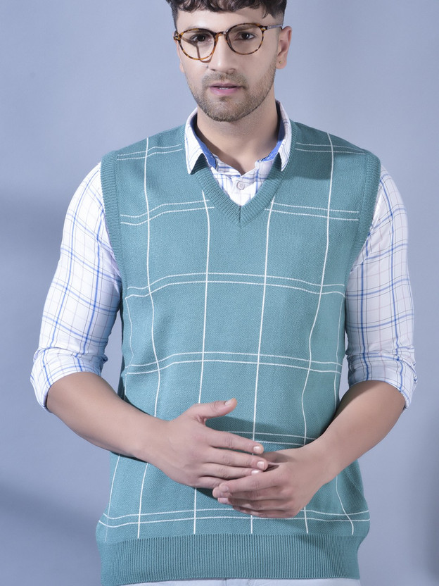COBB Checkered V Neck Casual Men Green 