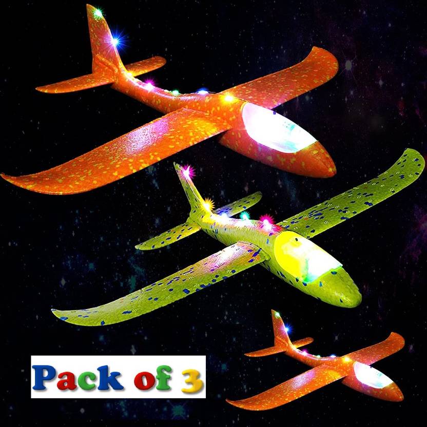 MeToy Set of 3 Foam Glider Plane, Throwing Foam plane with Colourful