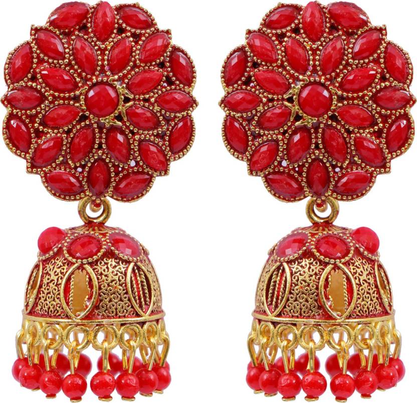 Flipkart.com - Buy CRUNCHY FASHION Gold-Plated Floral Red Jhumka Earrings  Alloy Jhumki Earring Online at Best Prices in India