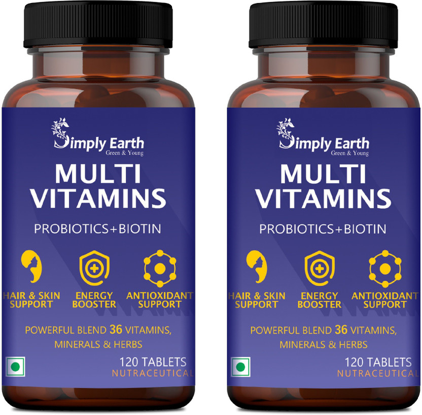 Simply earth Multivitamin For Men & Women (240 Tablets) Probiotics Vitamin C, Zinc & Biotin(2 x 120 Tablets)