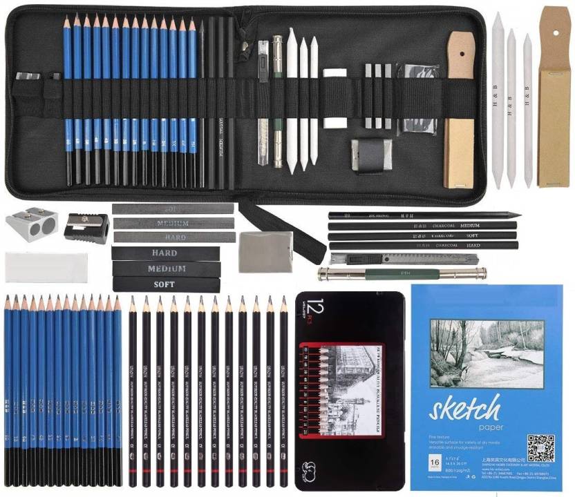 Corslet 47 Pieces Drawring Set Pencil Kit Professional Graphite ...