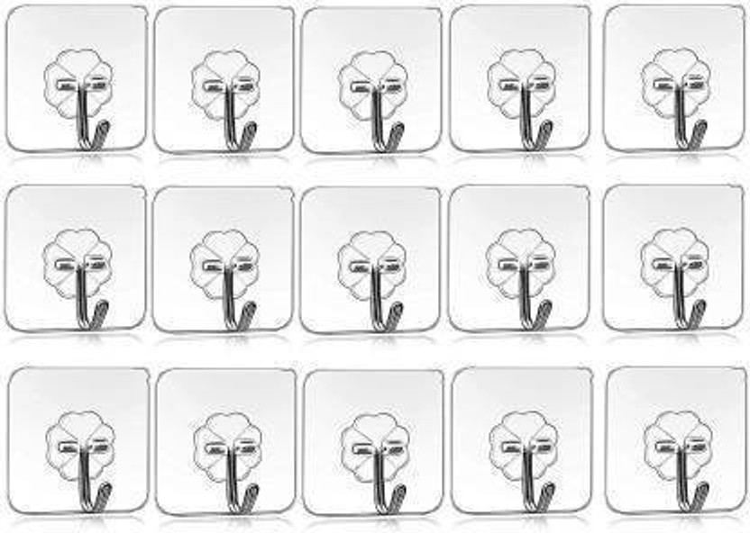 JASODANANDAN 15 Pcs Self Adhesive Wall Hooks, Heavy Duty Sticky Hooks For Hanging, Waterproof Transparent Adhesive Hooks For Wall, Wall Hangers For Hanging Kitchen Bathroom Bedroom Accessories Hook/Strong Adhesive Hook Wall Door Sticky Hanger Holder For Kitchen Bathroom Hook Hook 15(Pack of 15)