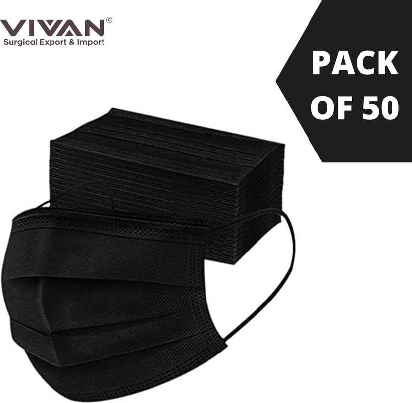 vivan surgical export and import PREMIUM BLACK 3PLY MASK BLACK 3PLY MASK 3 Ply Protective Face Mask, BFE >95% & PFE >90%,ISI,BIS,CE & ISO 9001:2015 Certified, Tested by SITRA, Complies to ISI Level 2 & EN14683 Type IIR, Premium Mask For Men and Women (UNISEX) 3 Ply Surgical Disposable Face Mask With
