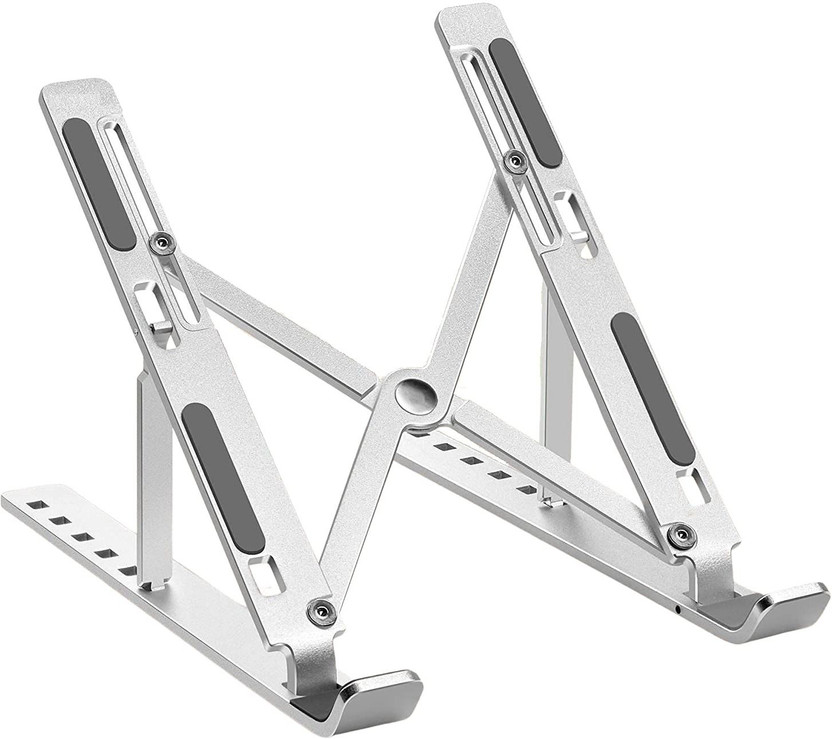 Eva Gadgets Aluminum Stand for Laptop, Tablet, Android Phone, iPhone Stand Adjustable, Portable and Foldable | Suitable for Office Work, Students Online Classes and Study Aluminium Desk Stand Laptop Stand with Adjustable Height Compatible with Universal Laptops(White)