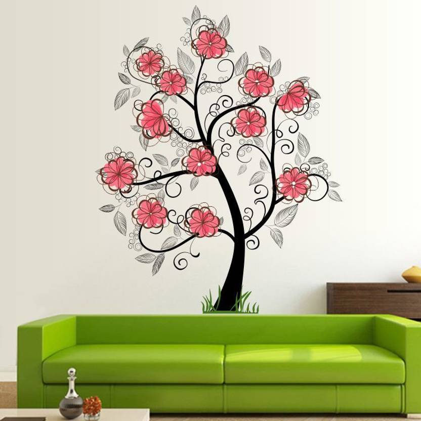 WALLPIK Pink Flower Tree Nature Creative Decorative Wall