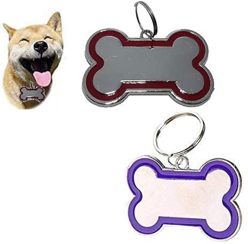 Woofy Bone Shape Collar Tag for Puppies, Kittens & Dogs (Pack of 2) - Color May Vary Engraved Multicolor Dog Tag