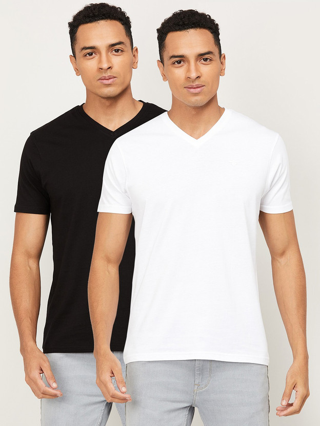 Buy FAME FOREVER Solid Men V Neck White