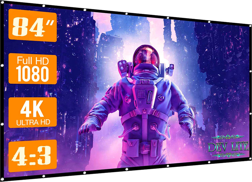 Dev Lite Premium 84" Inch Projector Screen (Foldable) 6 x 4 Feet 4:3 Ratio 3D UHD - 4K Supported Projector Screen (Width 184 cm x 124 cm Height) Projector Screen (Width 184 cm x 124 cm Height)