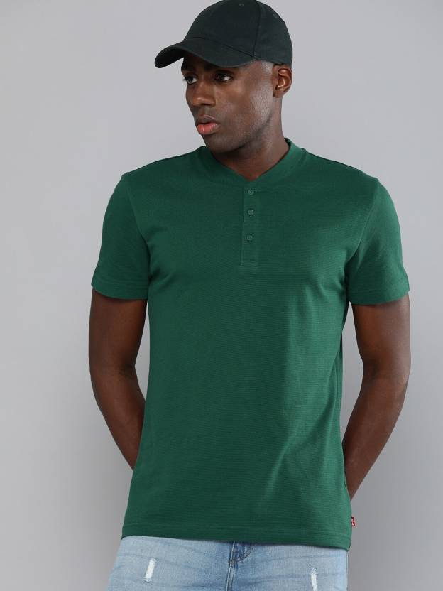 LEVI'S Self Design Men Mandarin Collar Green T-Shirt - Buy LEVI'S Self  Design Men Mandarin Collar Green T-Shirt Online at Best Prices in India |  