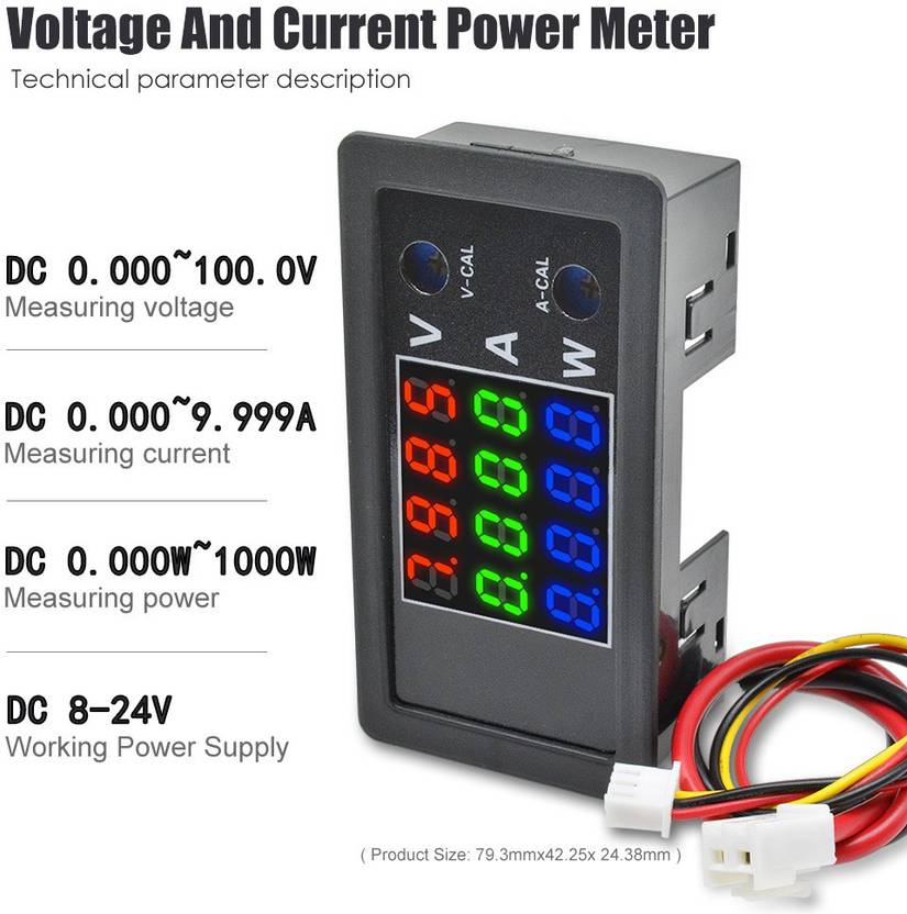 electrolight 4Bit High Precision 100V 10A 1000W DC Digital Power Meter