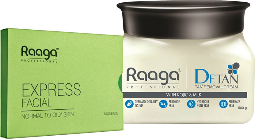 RAAGA RAAGA PROFESSIONAL Express Facial Kit | Normal to Oily | 35gm & De Tan With Kojic And Milk | 500g(2 x 267.5 g) - Flipkart Deal