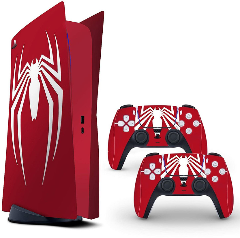 Skinny Spider-Man Logo for PlayStation 5 Disc Edition 1x Console Skin 2xController Skin  Gaming Accessory Kit(Red, For PS5)
