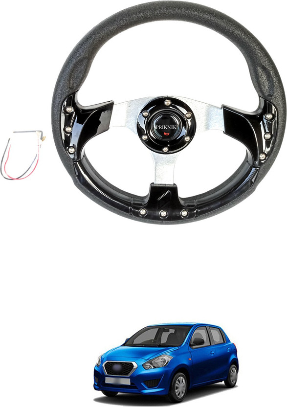 PRTEK Hand Stiched Steering Cover For Datsun Go(Black, Tarpaulin, Plastic)