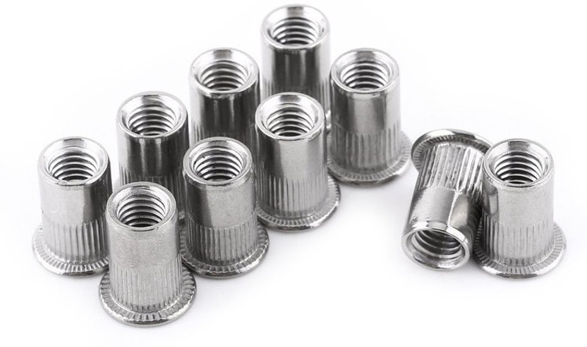 RPI SHOP Nut - M4 Rivet Nut, Flat Head, Threaded Insert Nut, Zinc Plated, Knurled Body, Metric Thread, Pack of 10 Pcs(Carbon Steel)