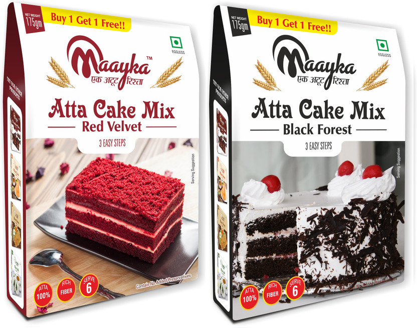 Maayka - Ek Atoot Rishta -Atta-Red Velvet Cake Mix & Black Forest Cake Mix 175G+175G 350 g(Pack of 2)