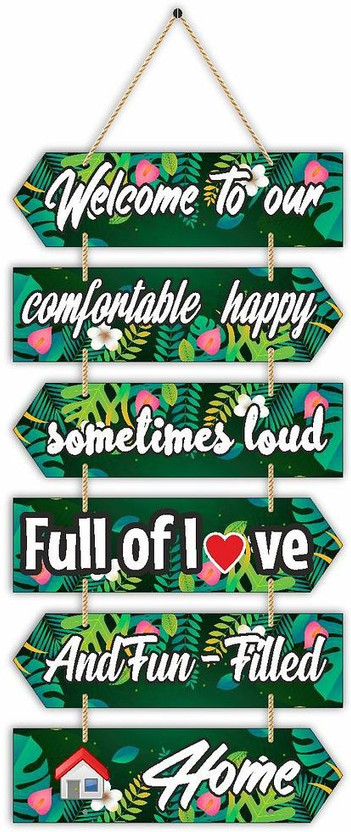 KREEPO Wholesale Wooden Wall Hanging Welcome To Our Comfortable Happy Floral Design Home Decor Items (Size-10.5inch x 21inch)(Multicolor)