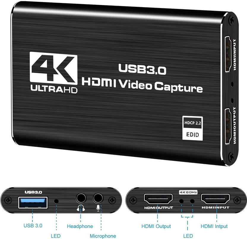 microware USB3.0 Video Capture Card,HDMI Game Capture Card,Portable Reliable Full HD 1080P Live Streaming Video Game Grabber Converter for Game/Live Broadcasts/Video Recording Media Streaming Device(Black)