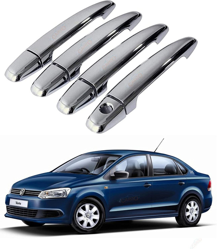 CARIZO Door Handle Chrome Cover | Latch Cover | Catch Cover Compatible with Volkswagen Vento (Type-1) Volkswagen Car Door Handle(Pack of 4)