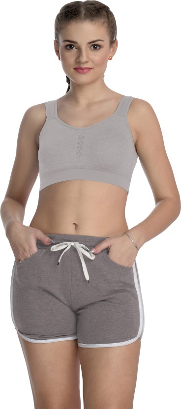 C2H4 Cotton Layered Women Sporty Bra Grey in Grey Womens Clothing Lingerie Bras 