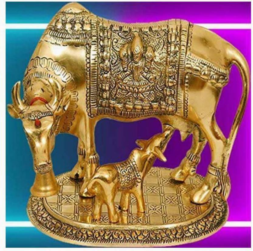 Shubh Traders Metal Kamdhenu Cow & Calf 10 Cm Feng Shui & Vastu 