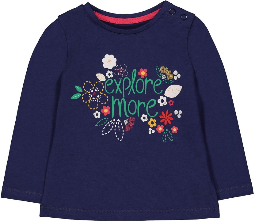 Mothercare Mothercare Girls Blue Floral Cotton Basic T-Shirt Size 12-18 Months Round Neck P 