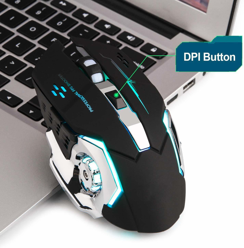 microware Wireless Gaming Mouse with 6 button, 7 colors and 1600DPI Ambidextrous Mechanical  Gaming Mouse With Bluetooth(2.4GHz Wireless, Black)