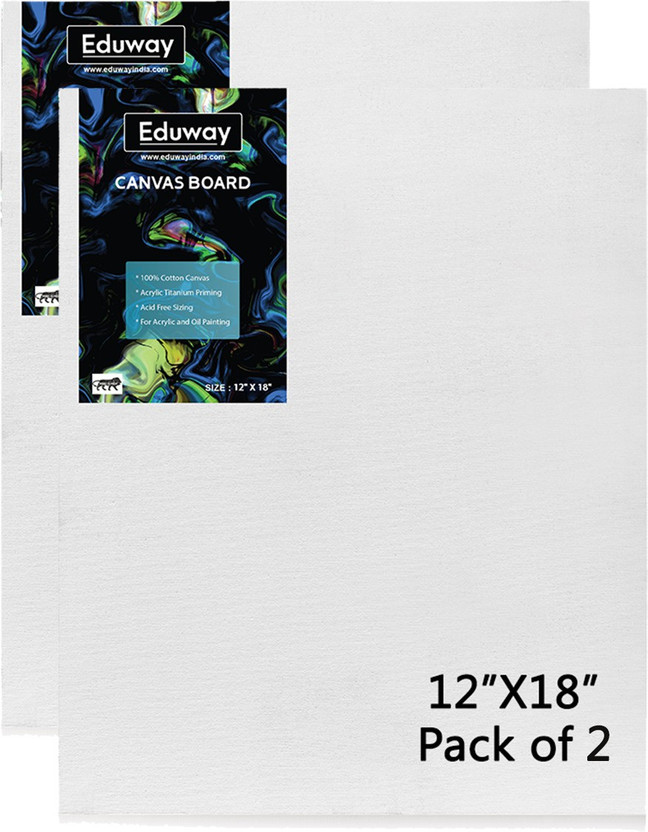 Eduway 12X18 Inch Canvas Board, 100% Cotton Medium Grain Primed Canvas Board (Set of 2)(White)